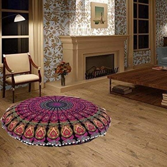 NEW Large Decorative Boho Pillowcase Mandala Indian Floor Sham Tassels Round 32" - Picture 3 of 6
